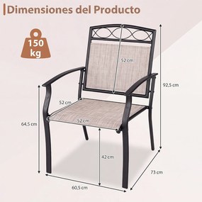Conjunto de 2 Cadeiras de Jardim, 60,5 x 73 x 92,5 cm, Tecido Textilene Resistente ao Exterior, Castanho+Preto