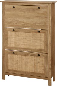 Sapateira, Móvel para sapatos, prateleira para sapatos, armário de 3 portas com abas, efeito de vime - em madeira natural