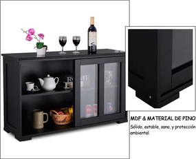 Aparador de cozinha Armário de arrumação com 2 Estantes 2 Portas 106 x 33 x 62,5 cm Preto