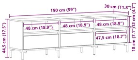 Estante para TV vidaXL Madeira Negra 150x30x44,5 cm Madeira Revestida