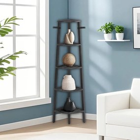 Estante de canto, estante para livros com 5 prateleiras 37,2 x 37,2 x 159 cm cinza antracite-preto 