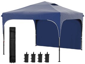 Tenda Dobrável com Altura Ajustável 1 Parede Lateral Teto com Ventilação 4 Sacos de Areia e Bolsa de Transporte 3x3 m Azul