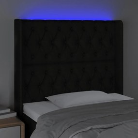 Cabeceira de cama c/ luzes LED tecido 103x16x118/128 cm preto