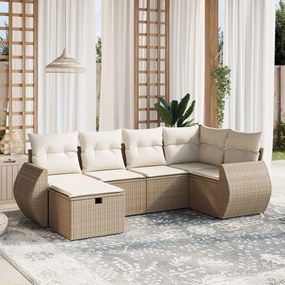 vidaXL 6 pcs conjunto de sofás p/ jardim com almofadões vime PE bege