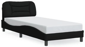 Estrutura de cama c/ cabeceira tecido 90x190 cm preto