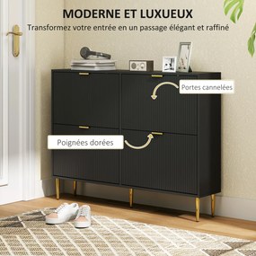 Sapateira com capacidade para 20 pares 105 x 24 x 91,5 cm, com 4 gavetas rebatíveis, portas caneladas e prateleiras ajustáveis, preto