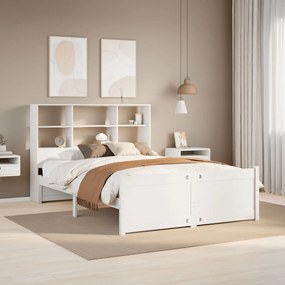 Cama com estante sem colchão 140x190 cm pinho maciço branco
