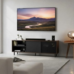 Móvel de TV moderno 140 x 39 x 45 cm, montagem rápida sem ferramentas com vidro estriado castanho-preto