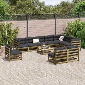 11 pcs conjunto sofás de jardim madeira de pinho impregnada