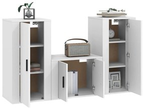 Conjunto móveis de TV 3 pcs madeira processada branco