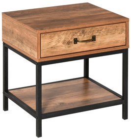 HOMCOM Mesa de cabeceira Mesa lateral com gaveta e prateleira Estilo industrial para quarto sala 48x40x51,5 cm Preto e madeira | Aosom Portugal