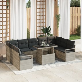 Conjunto de Sofá de Jardim vidaXL com Almofadas Cinza Claro Rattan Polipropileno