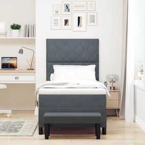 Cama Box Spring com Colchão &amp; Banco Cinza Escuro 90x200 cm Veludo