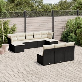 10 pcs conjunto sofás de jardim c/ almofadões vime PE preto