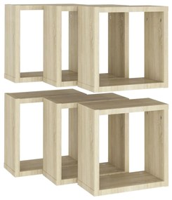 Prateleiras de parede em forma de cubo 6 pcs 30x15x30cm sonoma