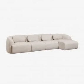 Sofá Modular Chaise Longue Direito De 4 Peças Em Chenille Coquette Chenille Bege Creme - Sklum