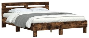 Estrutura cama c/ cabeceira/luzes LED 150x200cm carvalho fumado