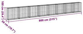 Cesto gabião com cobertura 800x50x100 cm ferro galvanizado