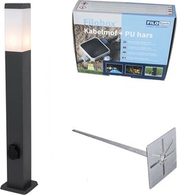 Candeeiro de Exterior Cinzento Escuro com Espigão de Solo e Prensa-Cabo 80cm Incl. Tomada IP44 - Malios