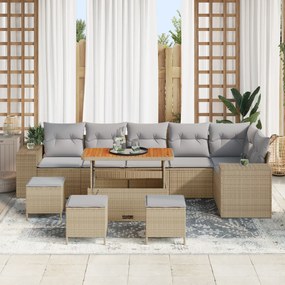 Conjunto de Sofá de Jardim de 10 Peças com Almofadas Bege Polyrattan A