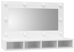 Armário espelhado com LED 90x31,5x62 cm branco brilhante