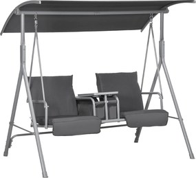 Outsunny Baloiço Hollywood, 2 lugares, com dossel e mesa, estrutura metálica, até 180 kg, 175x110x165 cm, Preto | Aosom Portugal