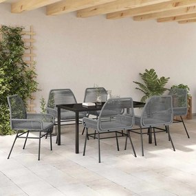 Conjunto de Jantar de Jardim 7 Peças com Almofadas Cinza em Polirattan