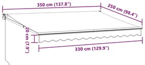 Toldo retrátil 3,5x2,5 m tecido e alumínio antracite e branco
