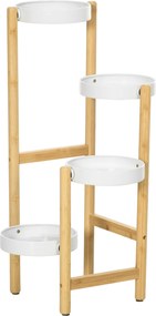 Outsunny Suporte para Plantas com Pés de Bambu Estante para Flores com 4 Prateleiras Carga 20 kg Ø28x80 cm Madeira e Branco | Aosom Portugal