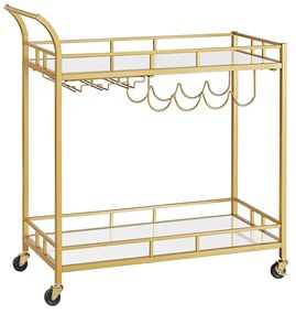 Carrinho de servir VASAGLE, suporte para copos, 2 prateleiras de vidro espelhado, carrinho de bar, carrinho de vinho, cozinha, sala de jantar, dourado LRC090A03