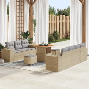 Conjunto de Sofás de Jardim vidaXL de 10 Peças com Almofadas Bege Ratt
