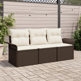 Conjunto de Sofá de Jardim vidaXL 3 Peças com Almofadas Castanho Polí