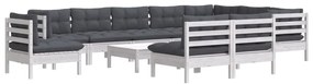 11 pcs conj. lounge de jardim c/ almofadões pinho maciço branco