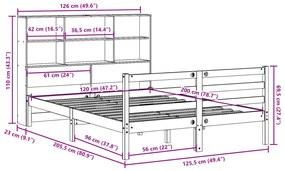 Cama com estante sem colchão 120x200 cm pinho maciço