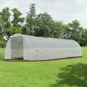 Outsunny Estufa Tipo Túnel 800x300x200cm com 12 Janelas e Porta Enrolável Cobertura de PE 140g/m² e Aço para Cultivo de Plantas Verduras Branco