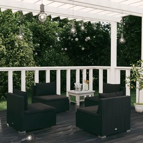 vidaXL 4 pcs conjunto lounge de jardim c/ almofadões vime PE preto