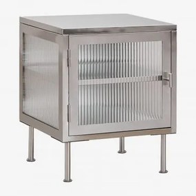 Pack De 2 Mesas De Cabeceira Retangulares 45x40 Cm Em Aço E Vidro Paoline Cinzento Escovado - Sklum