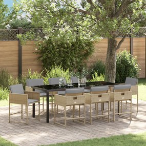 vidaXL Conjunto de Jantar de Jardim de 9 Peças com Almofadas Rattan Poliéster Bege
