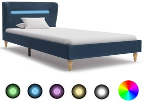 vidaXL Estrutura de cama com LEDs em tecido 90x200 cm azul