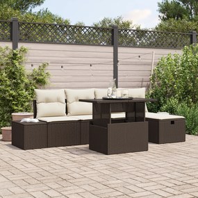 Conjunto de Sofá de Jardim de 6 Peças com Almofadas Castanho de Rattan