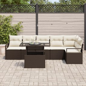 Conjunto de Sofá de Jardim de 7 Peças com Almofadas Marrom Rattan Sint