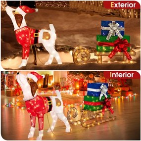 Decoração de Natal iluminadas Cão de trenó e caixa de presente de Natal Combo com 170 luzes LED Multicolorido