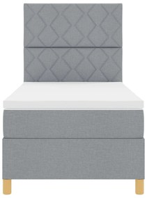 Cama Box Spring com Colchão e Luz LED Cinza Claro 90x190 cm Tecido