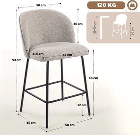 Conjunto de 2 Bancos de Bar, 55 x 50 x 93 cm, Encosto Ergonómico, Cinzento-claro