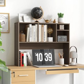 Estante organizadora de secretária 94 x 25 x 73 cm com 4 cubículos e compartimento traseiro aberto Café