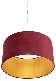 Candeeiro de suspensão com veludo vermelho com 50 cm ouro - Combi Country / Rústico,Clássico / Antigo