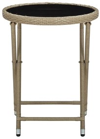 Mesa de chá 60 cm vime PE e vidro temperado bege
