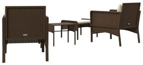 5 pcs conjunto lounge jardim c/ almofadões vime PE castanho
