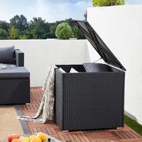 Caixa Arrumação Jardim para almofadas Polyrattan 75 x 75 x 70 cm 318L Preta