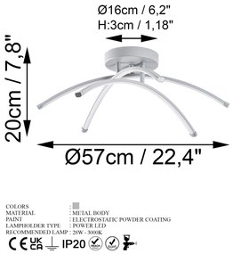 Chandelier Ledbanana – Cinzento – 57 cm x 20 cm x 57 cm